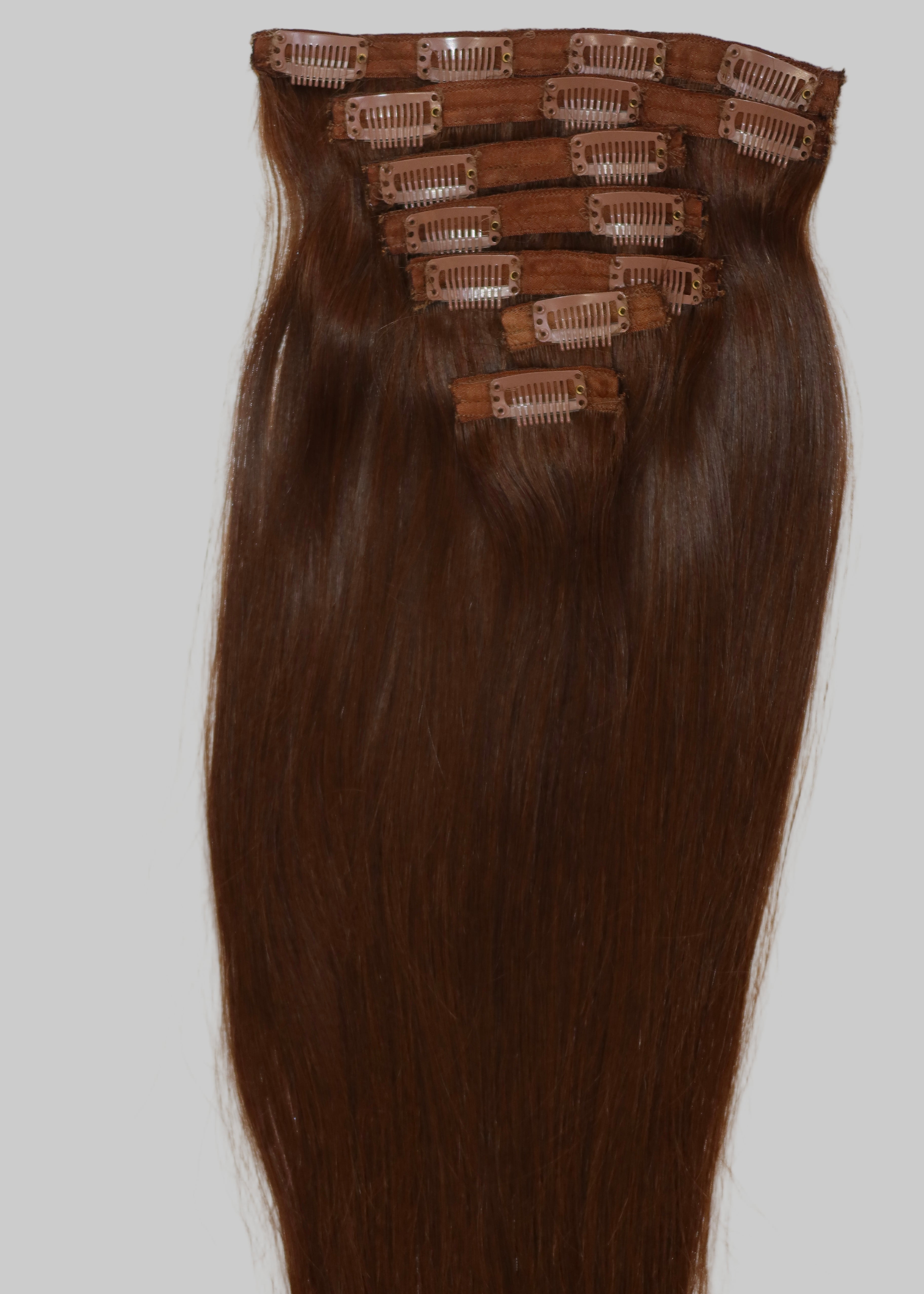 Clip-In, 100 Grs Human hair (7 pcs set) - #8 Brown