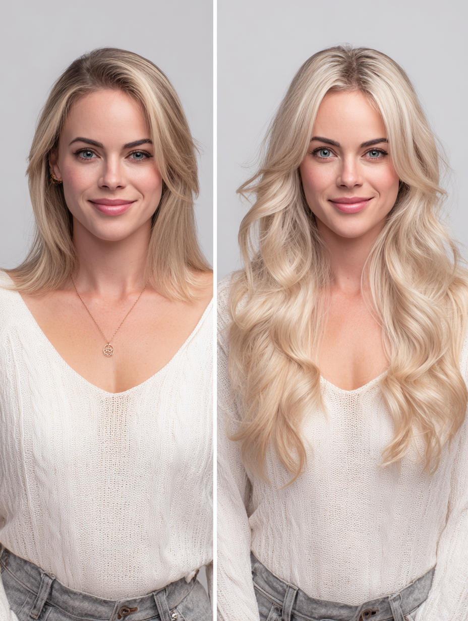 Clip-In, 100 Grs Human hair (7 pcs set) - #613 Blond