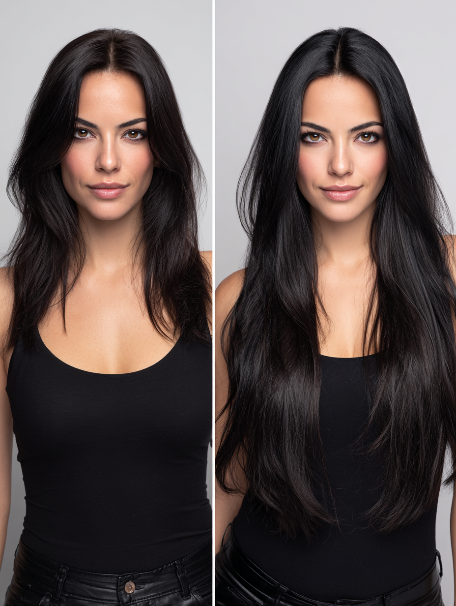 Clip-In, 100 Grs Human hair (7 pcs set) - Black